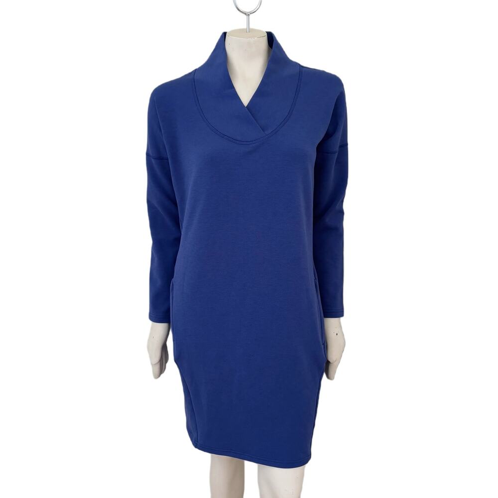 ATHLETA SoftTech Fleece Lined Scuba Knit Dress in Sapphire Heather SZ M